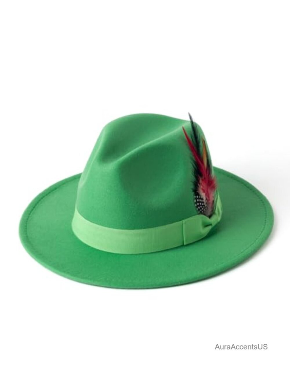 Mens Wide Brim Felt Fedora Hat Panama Dress Hat with Feather